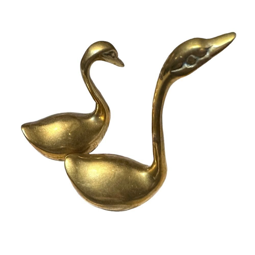 Vintage Pair Of Solid Brass Swans